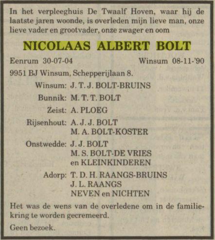 nicolaas albert bolt in 1990.